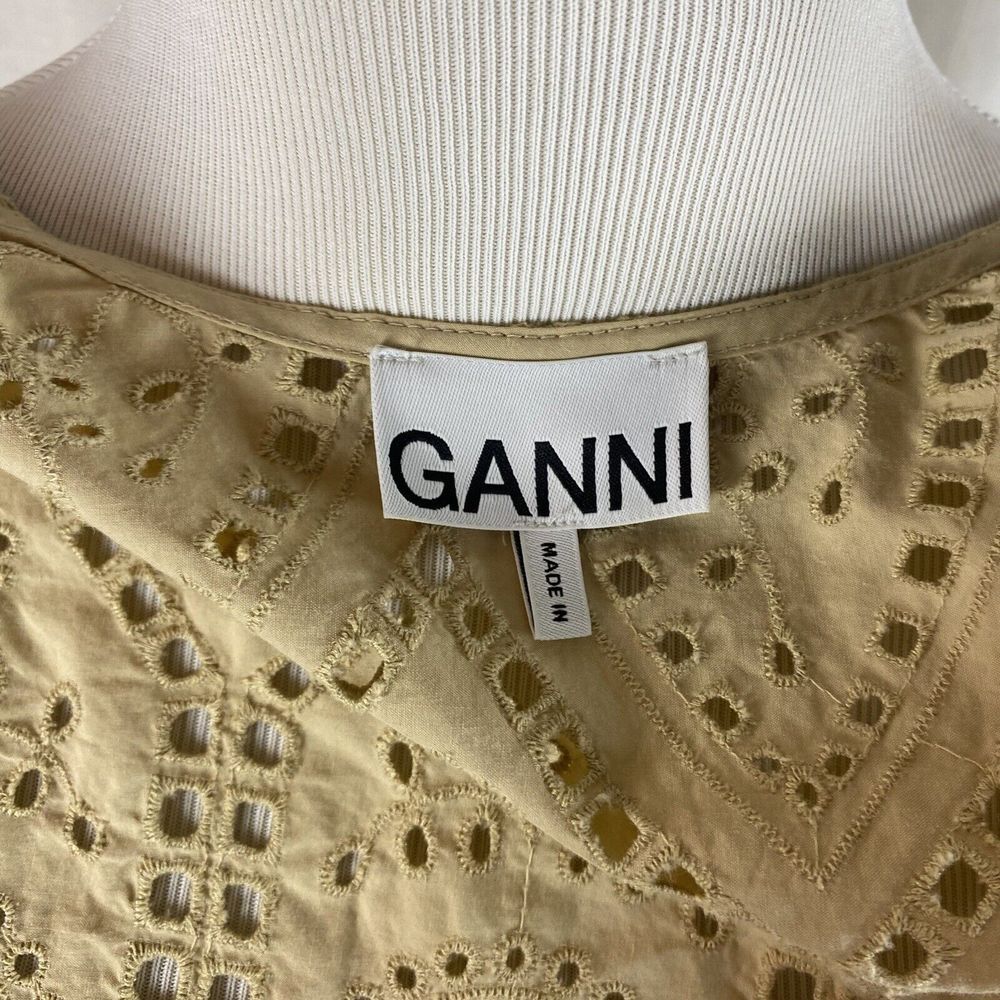 GANNI Size EU 38 US 6 Mini Dress Broderie Anglaise Cotton Balloon-sleeve Eyelet - Picture 9 of 10